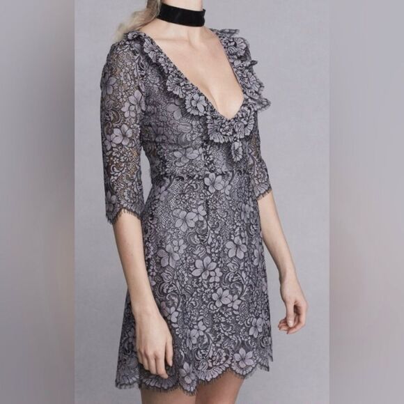 NWOT For Love and Lemons Theodora Black Gray Floral Lace Dress Large Wedding - Picture 10 of 12